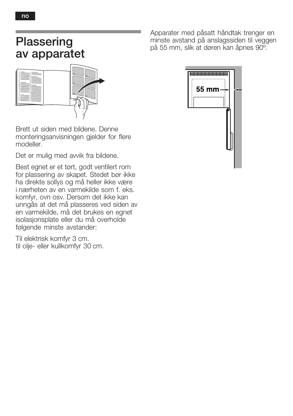 Plassering av apparatet | Bosch KGN 36A63 User Manual | Page 16 / 36