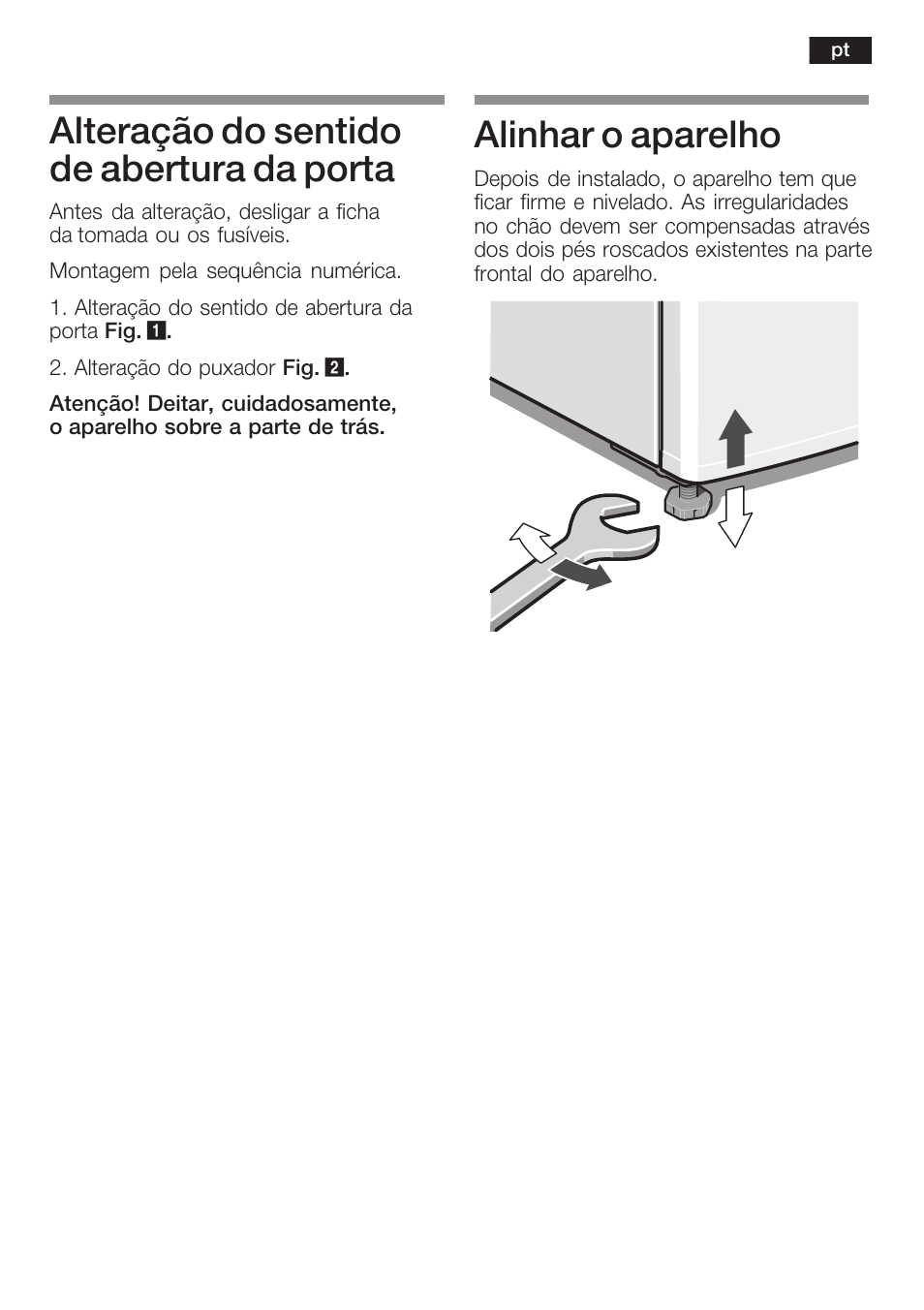 Alteração do sentido de abertura da porta, Alinhar o aparelho | Bosch KGN 36A63 User Manual | Page 25 / 36