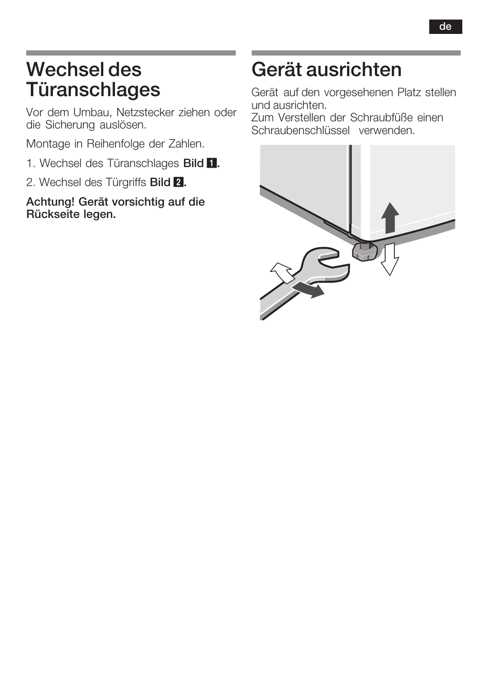 Wechsel des türanschlages, Gerät ausrichten | Bosch KGN 36A63 User Manual | Page 5 / 36