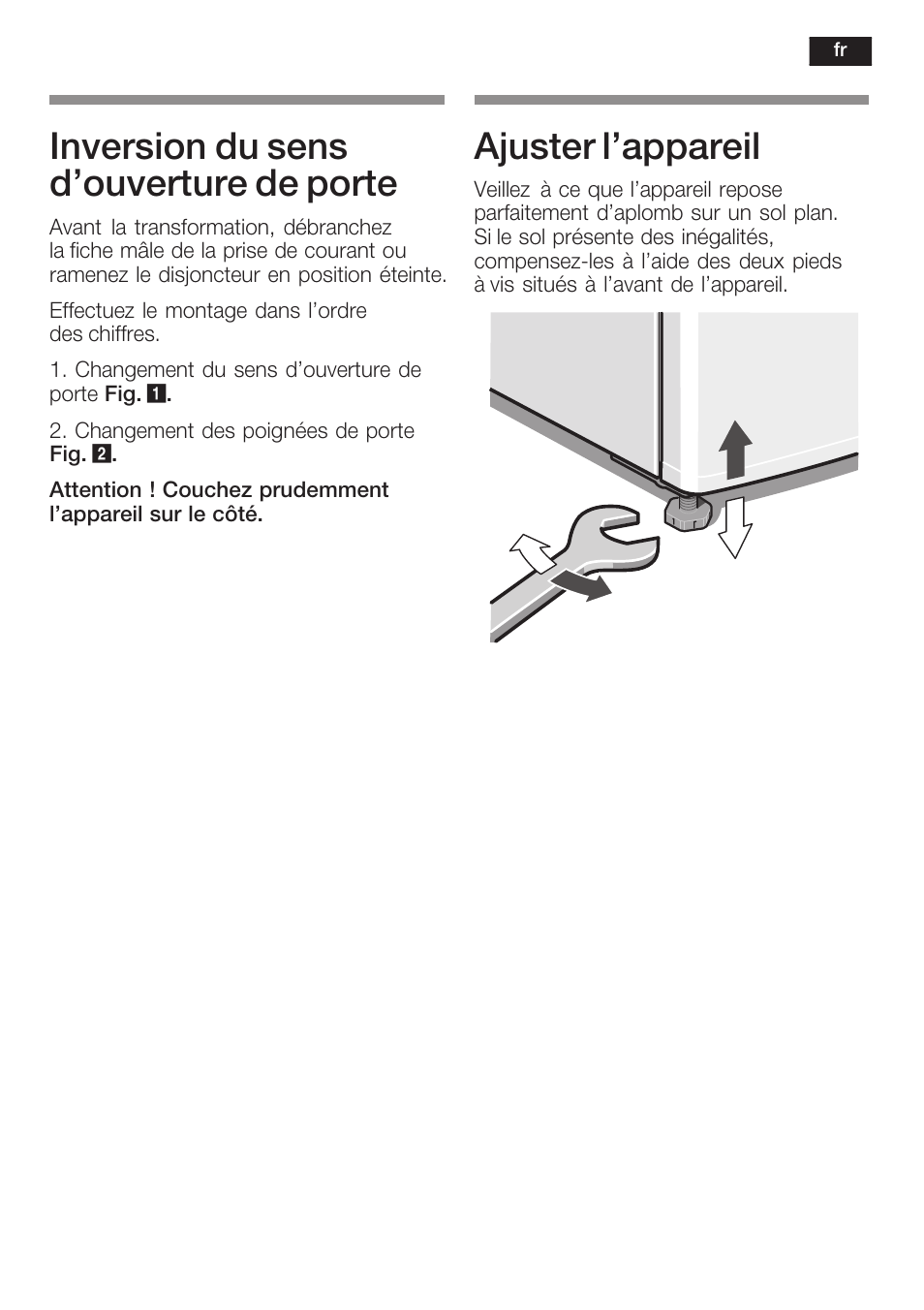 Inversion du sens d'ouverture de porte, Ajuster l'appareil | Bosch KGN 36A63 User Manual | Page 9 / 36