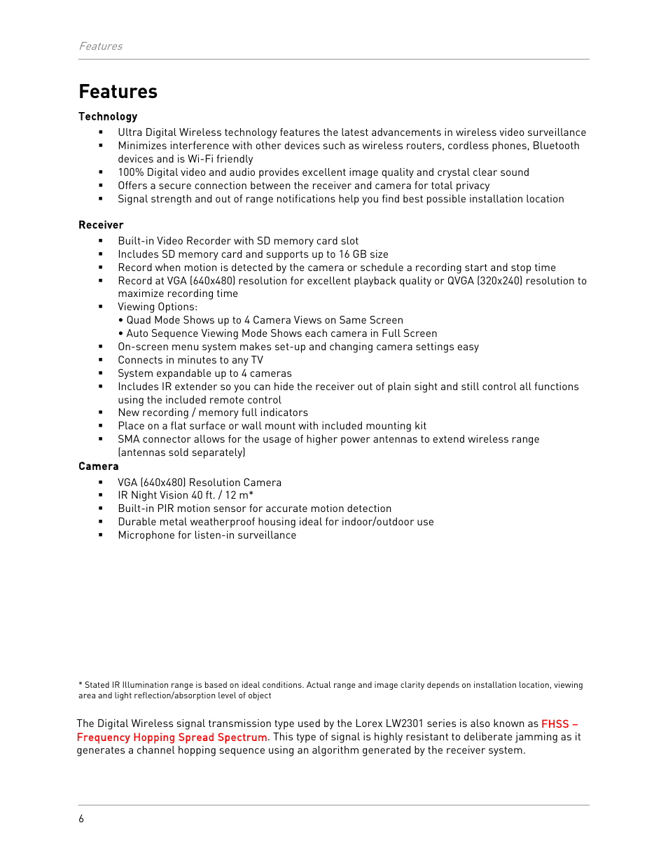 Features | LOREX Technology LW2301 User Manual | Page 10 / 64