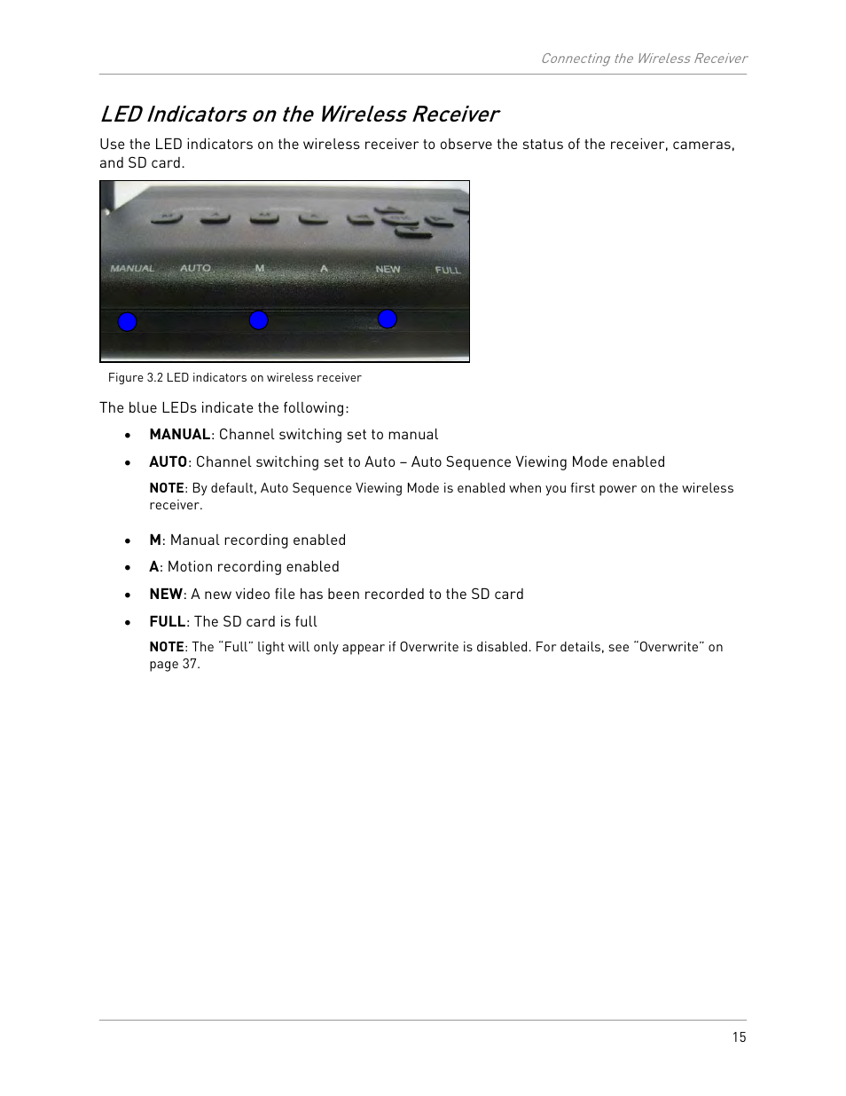 Led indicators on the wireless receiver | LOREX Technology LW2301 User Manual | Page 19 / 64