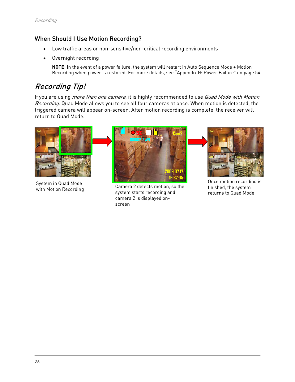 Recording tip, When should i use motion recording | LOREX Technology LW2301 User Manual | Page 30 / 64