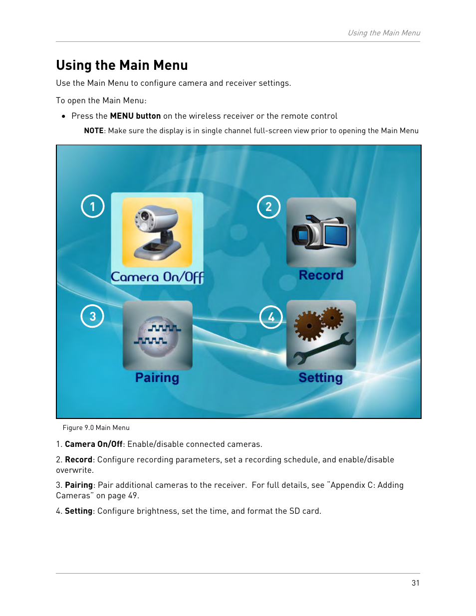 Using the main menu | LOREX Technology LW2301 User Manual | Page 35 / 64