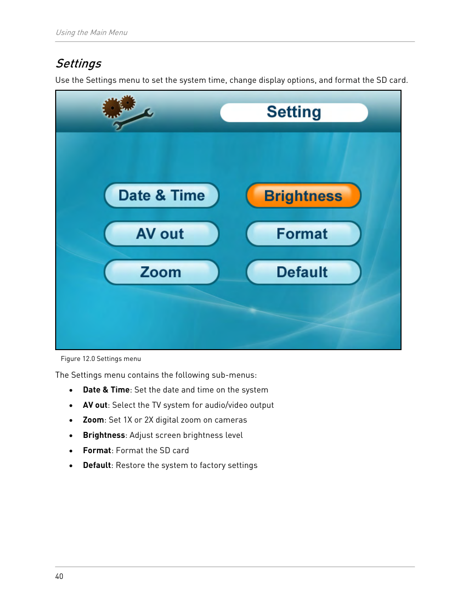 Settings | LOREX Technology LW2301 User Manual | Page 44 / 64