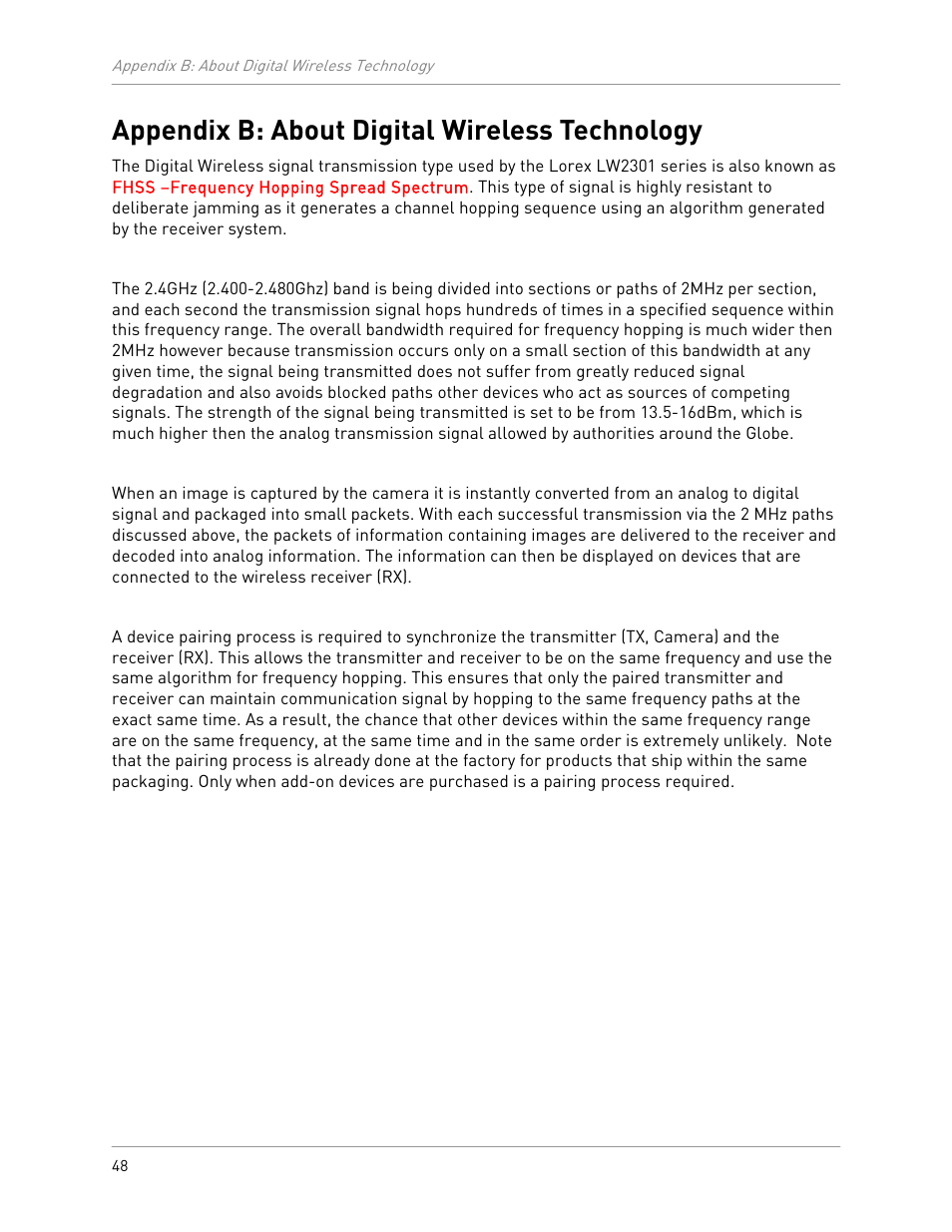 Appendix b: about digital wireless technology | LOREX Technology LW2301 User Manual | Page 52 / 64