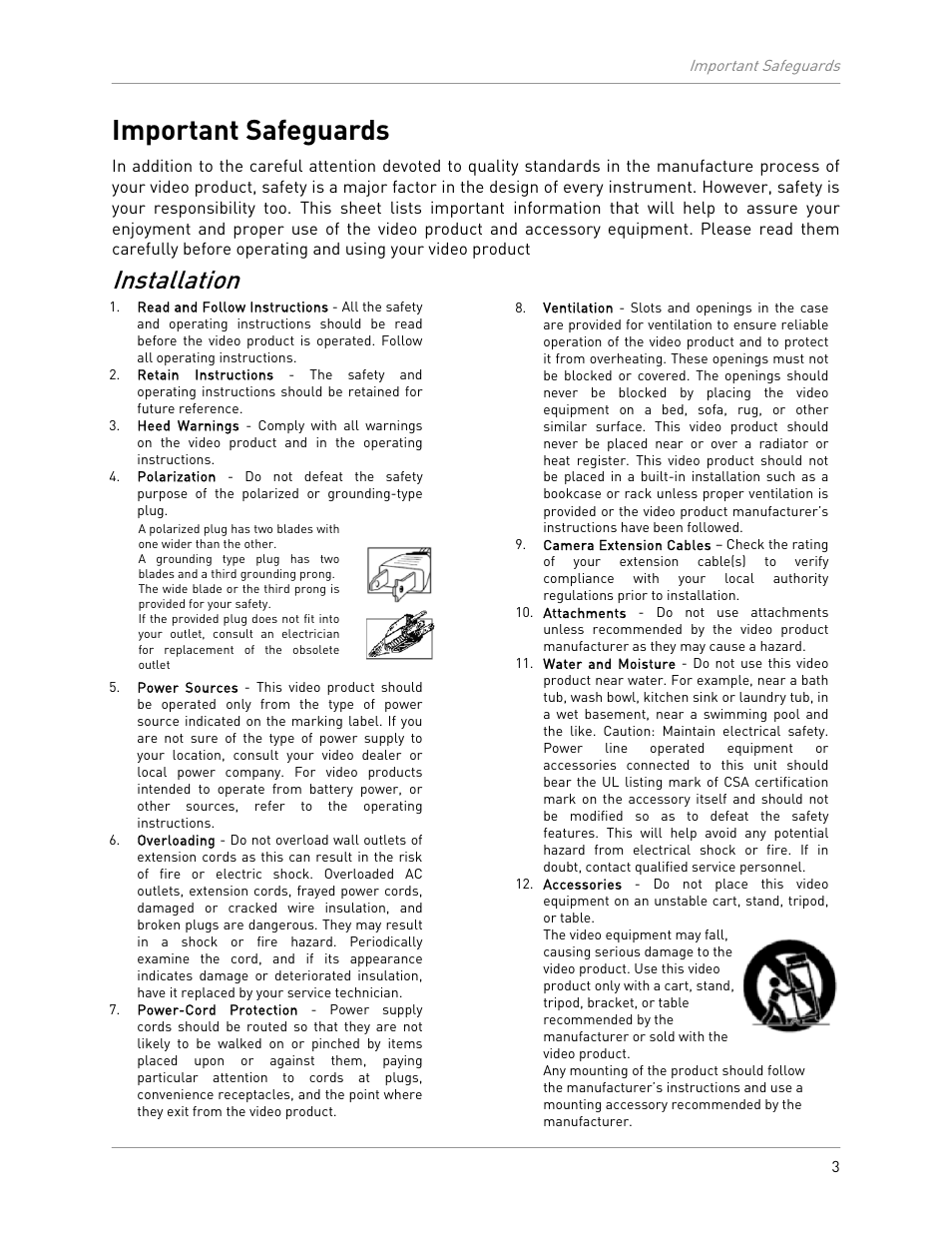 Important safeguards, Installation | LOREX Technology LW2301 User Manual | Page 7 / 64