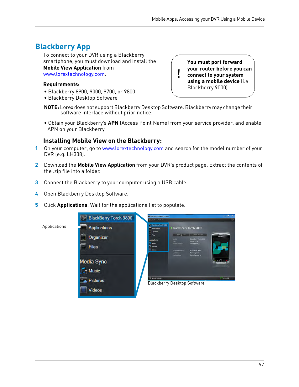 Blackberry app, Installing mobile view on the blackberry | LOREX Technology LH330 EDGE2 User Manual | Page 115 / 144