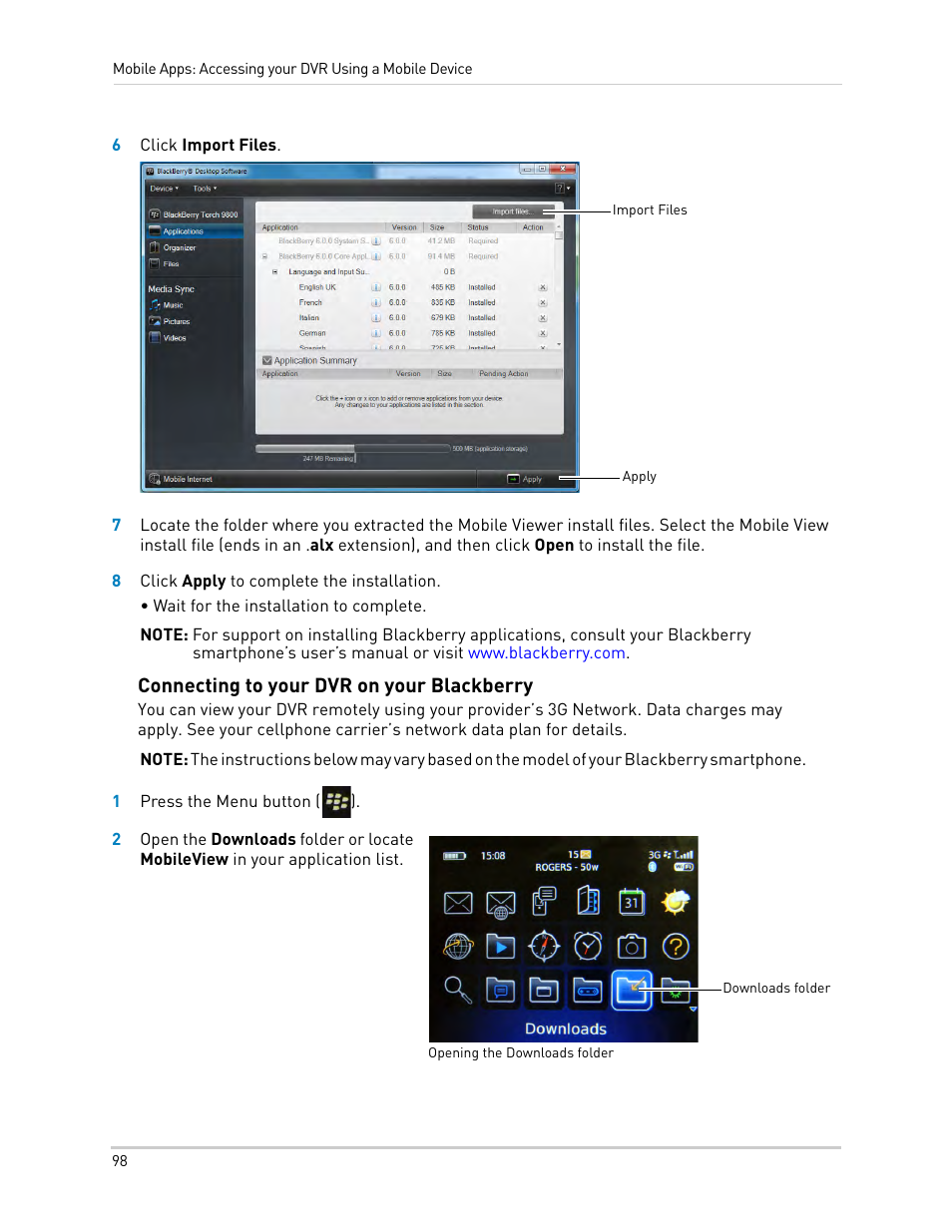 Connecting to your dvr on your blackberry | LOREX Technology LH330 EDGE2 User Manual | Page 116 / 144