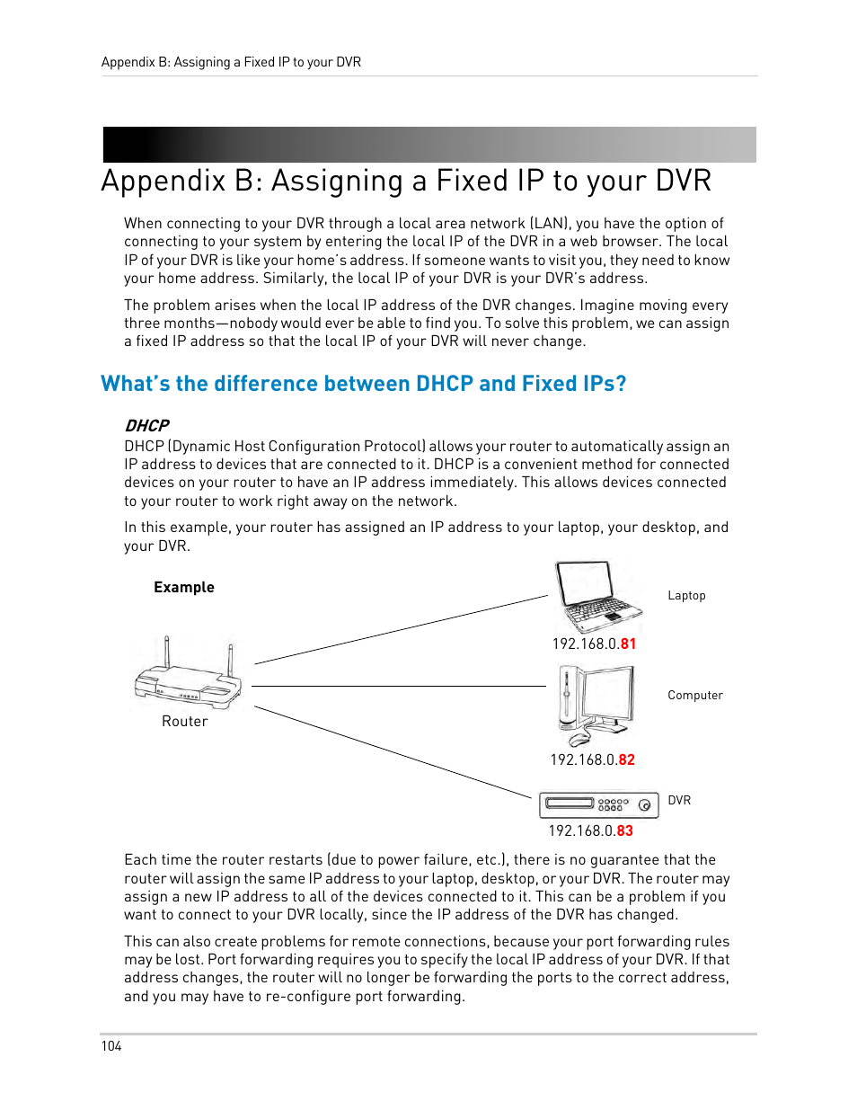 Appendix b: assigning a fixed ip to your dvr, What’s the difference between dhcp and fixed ips | LOREX Technology LH330 EDGE2 User Manual | Page 122 / 144