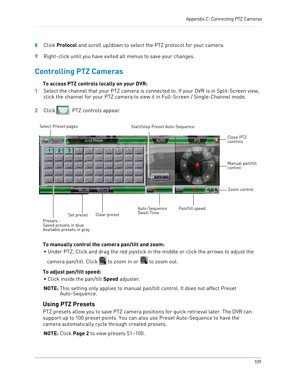 Controlling ptz cameras, Using ptz presets | LOREX Technology LH330 EDGE2 User Manual | Page 127 / 144