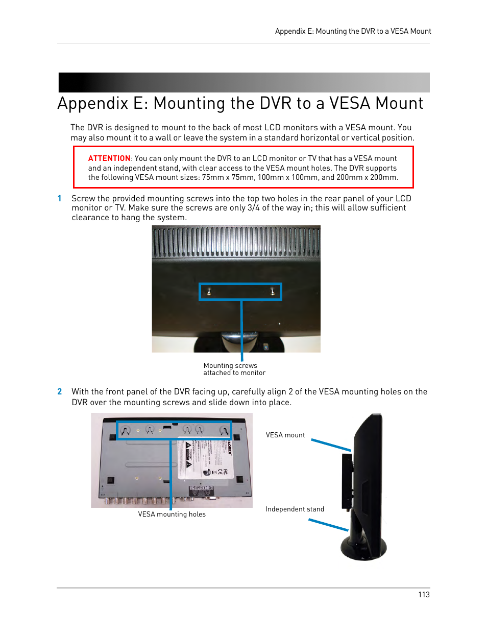 Appendix e: mounting the dvr to a vesa mount | LOREX Technology LH330 EDGE2 User Manual | Page 131 / 144