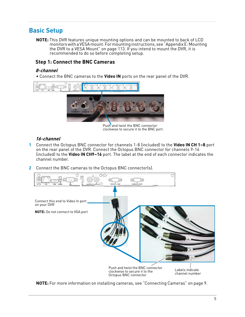 Basic setup, Step 1: connect the bnc cameras | LOREX Technology LH330 EDGE2 User Manual | Page 23 / 144