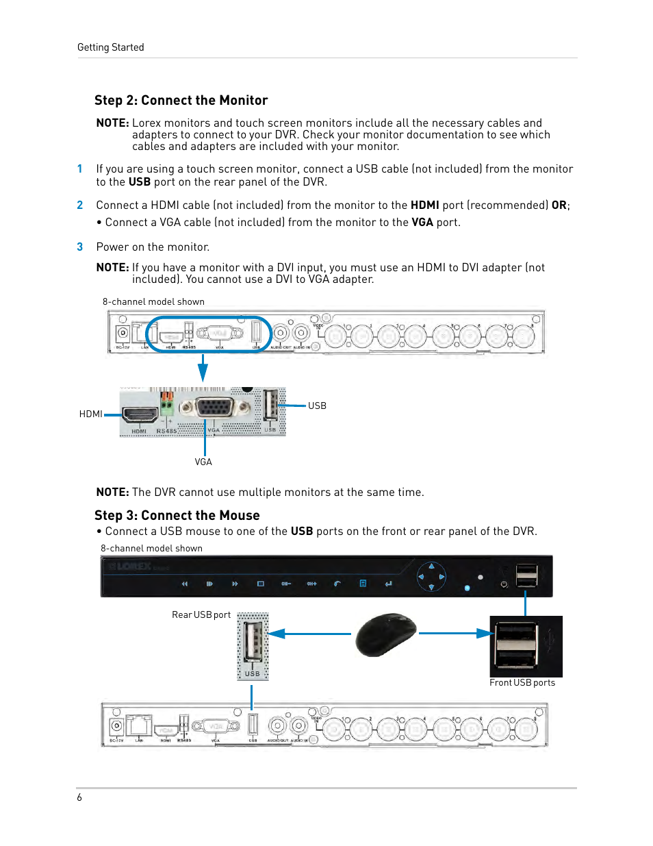 Step 2: connect the monitor, Step 3: connect the mouse | LOREX Technology LH330 EDGE2 User Manual | Page 24 / 144