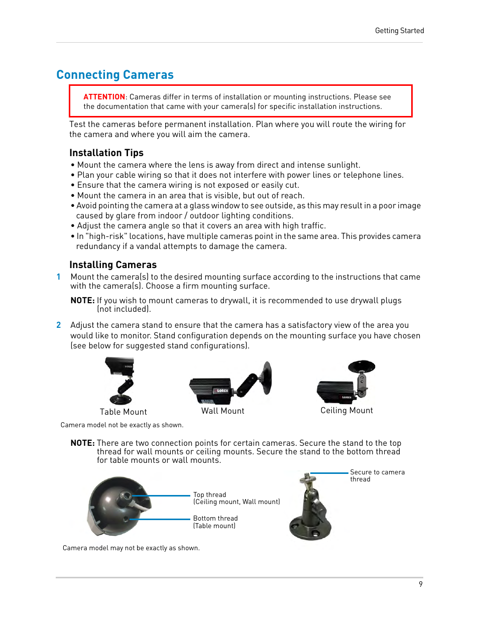 Connecting cameras, Installation tips, Installing cameras | Installation tips installing cameras | LOREX Technology LH330 EDGE2 User Manual | Page 27 / 144