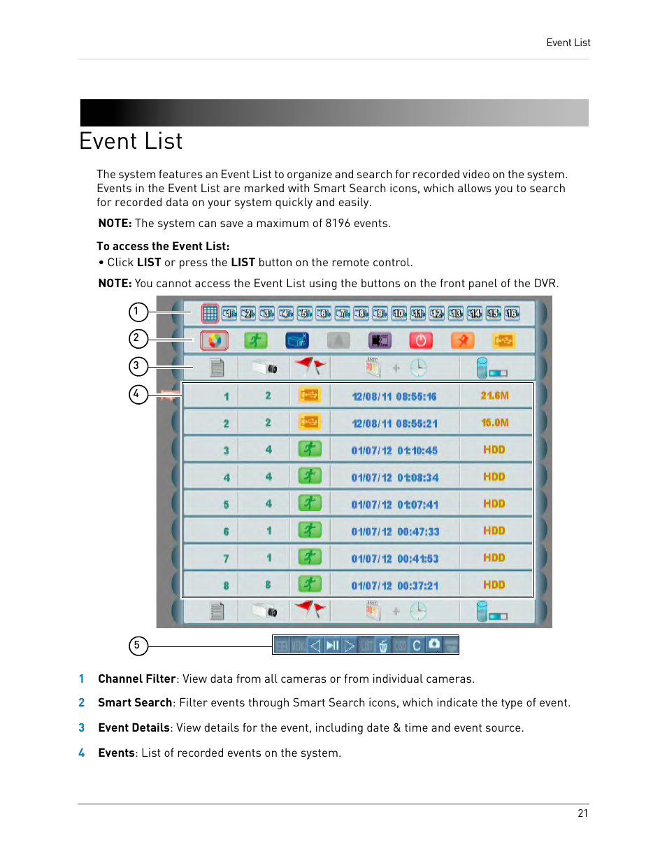 Event list | LOREX Technology LH330 EDGE2 User Manual | Page 39 / 144