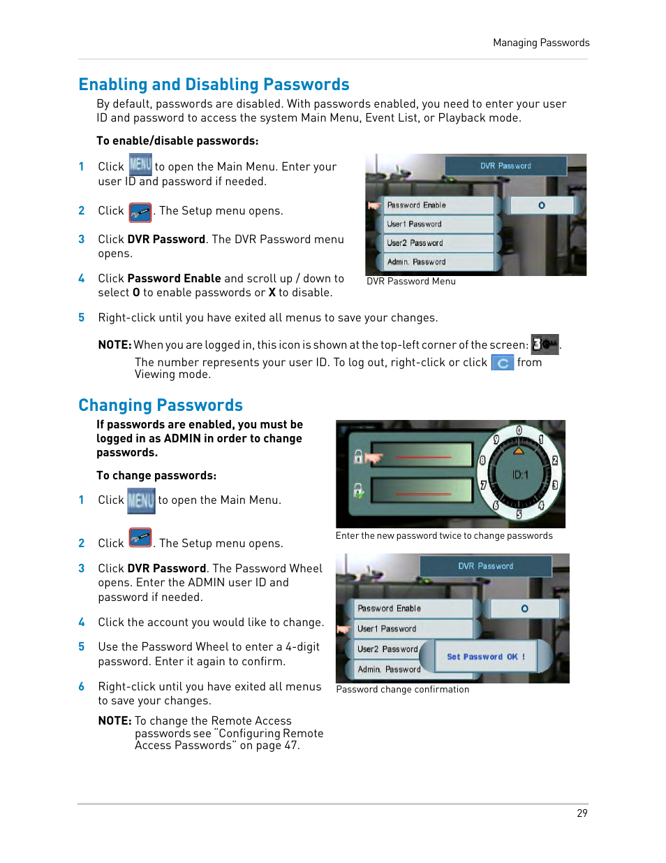 Enabling and disabling passwords, Changing passwords | LOREX Technology LH330 EDGE2 User Manual | Page 47 / 144