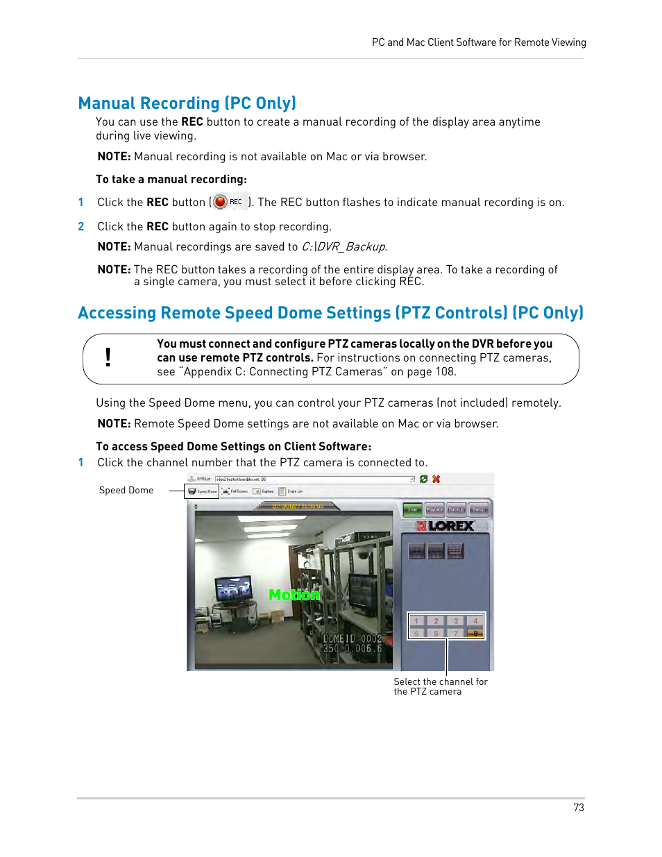 Manual recording (pc only) | LOREX Technology LH330 EDGE2 User Manual | Page 91 / 144