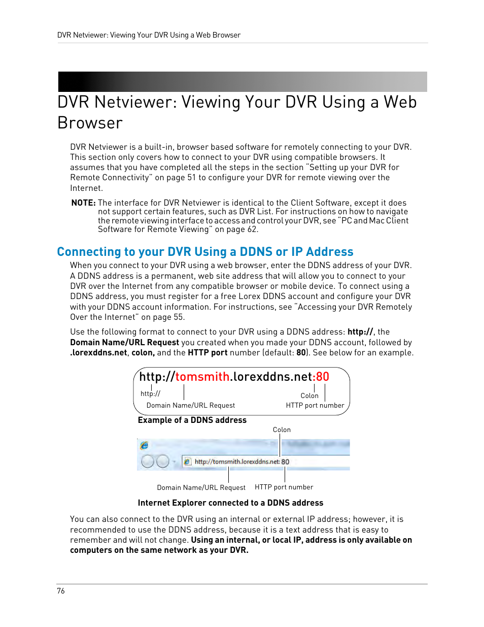 Connecting to your dvr using a ddns or ip address | LOREX Technology LH330 EDGE2 User Manual | Page 94 / 144