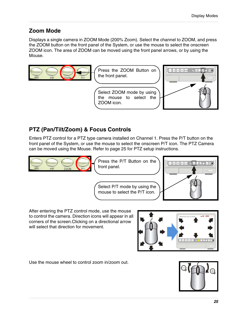 Zoom mode ptz (pan/tilt/zoom) & focus controls, Zoom mode, Ptz (pan/tilt/zoom) & focus controls | LOREX Technology L15LD400 User Manual | Page 25 / 59