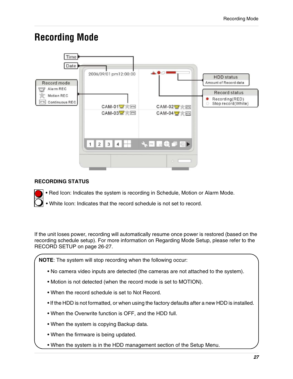 Recording mode | LOREX Technology L15LD400 User Manual | Page 27 / 59