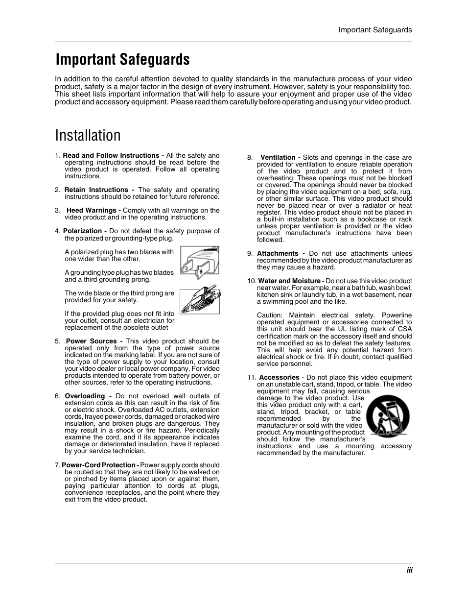 Important safeguards, Installation | LOREX Technology L15LD400 User Manual | Page 3 / 59