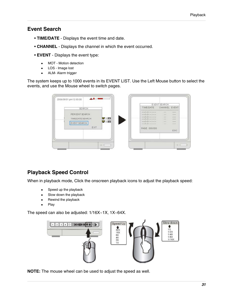 Event search playback speed control, Event search, Playback speed control | LOREX Technology L15LD400 User Manual | Page 31 / 59