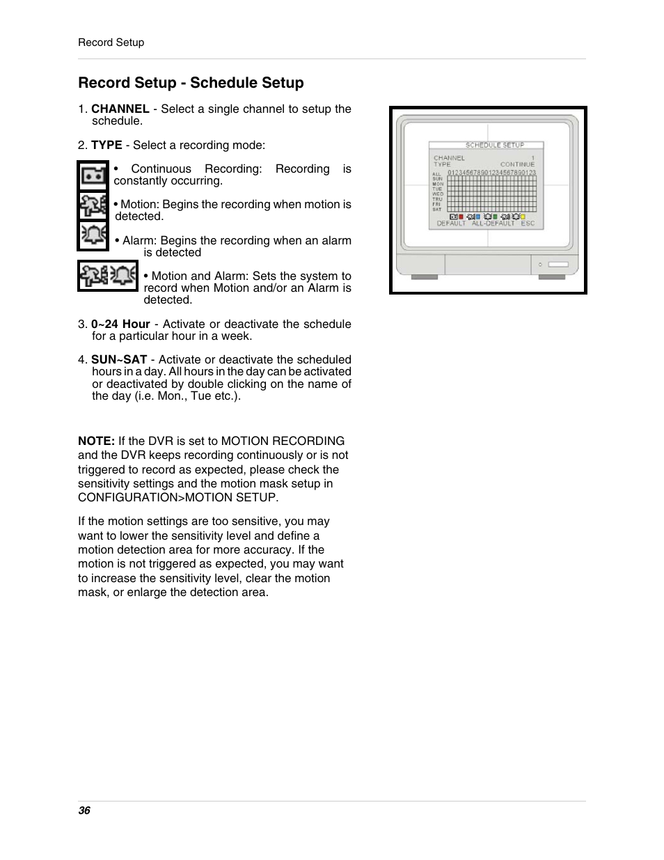 Record setup - schedule setup | LOREX Technology L15LD400 User Manual | Page 36 / 59