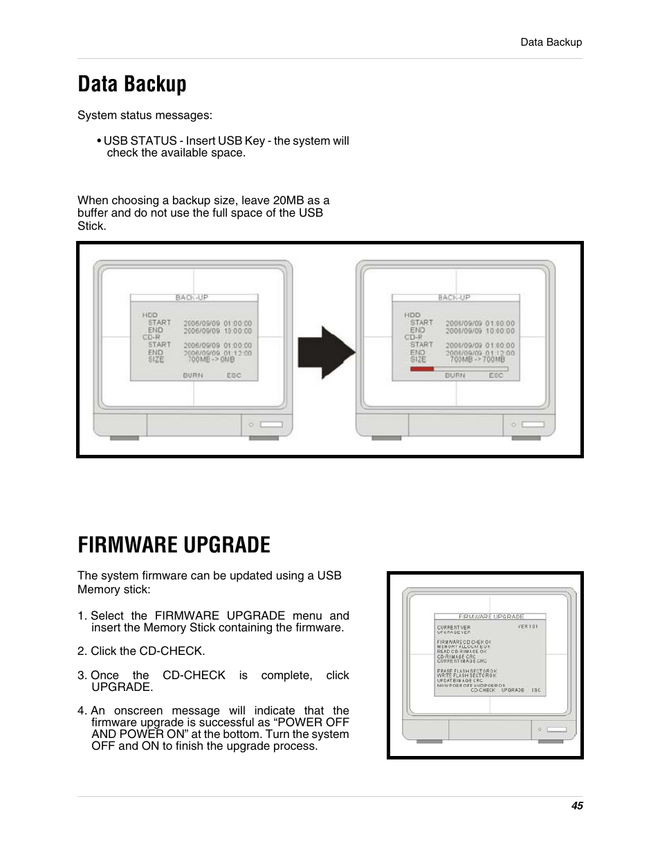 Data backup firmware upgrade, Data backup, Firmware upgrade | LOREX Technology L15LD400 User Manual | Page 45 / 59