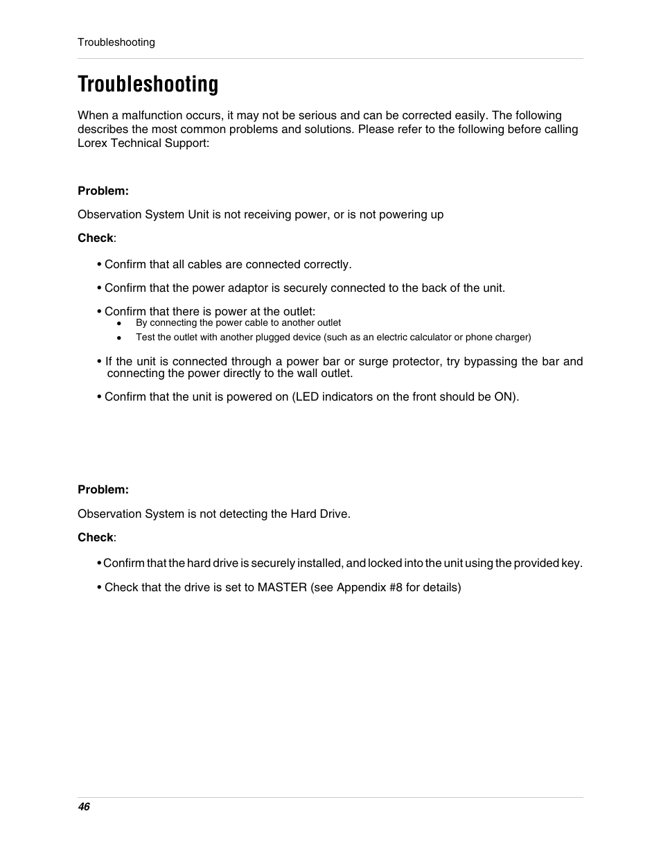 Troubleshooting | LOREX Technology L15LD400 User Manual | Page 46 / 59