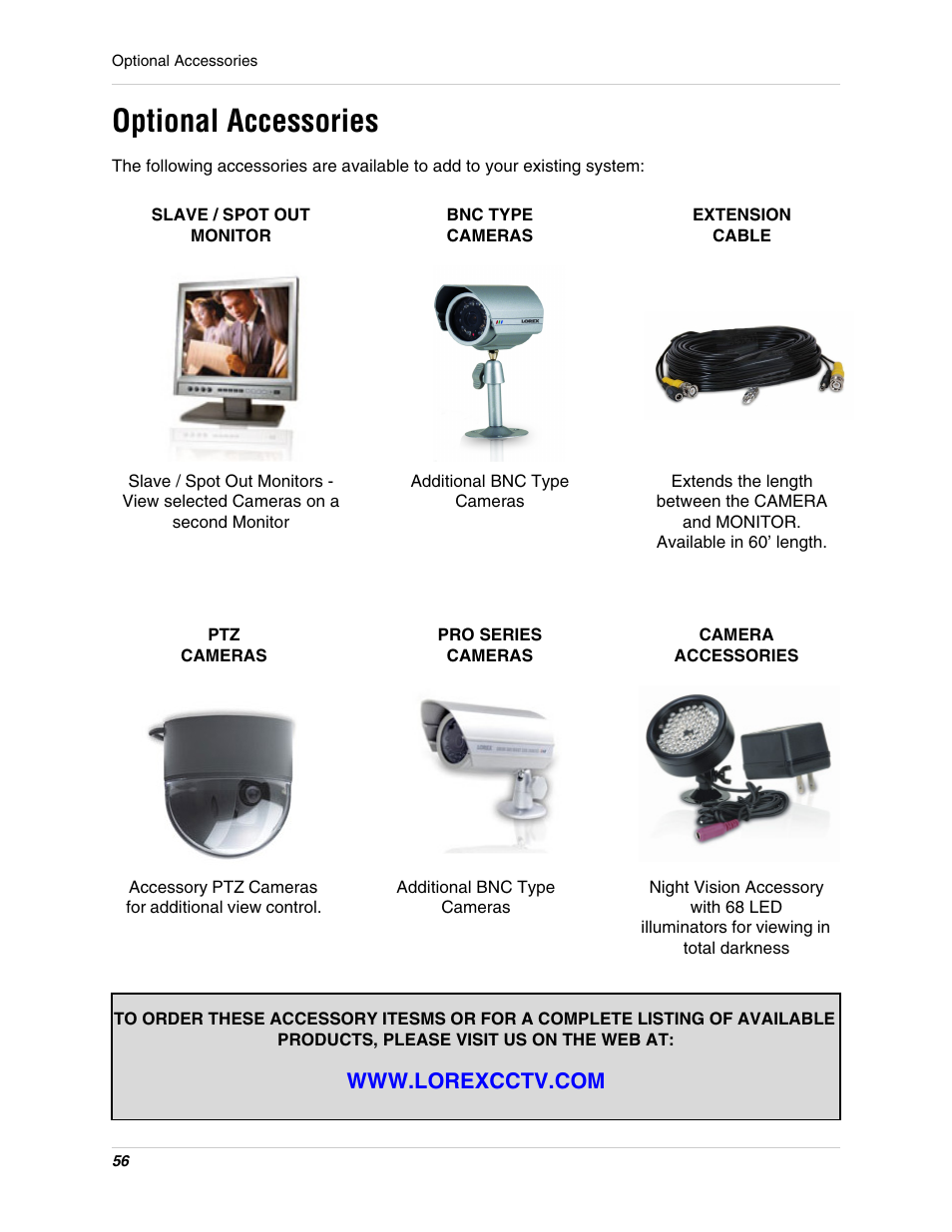 Optional accessories | LOREX Technology L15LD400 User Manual | Page 56 / 59
