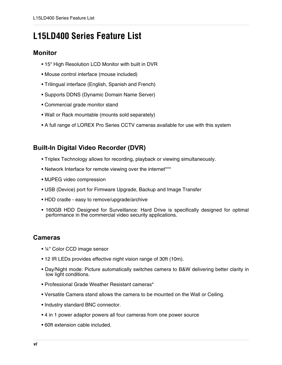 Feature list | LOREX Technology L15LD400 User Manual | Page 6 / 59