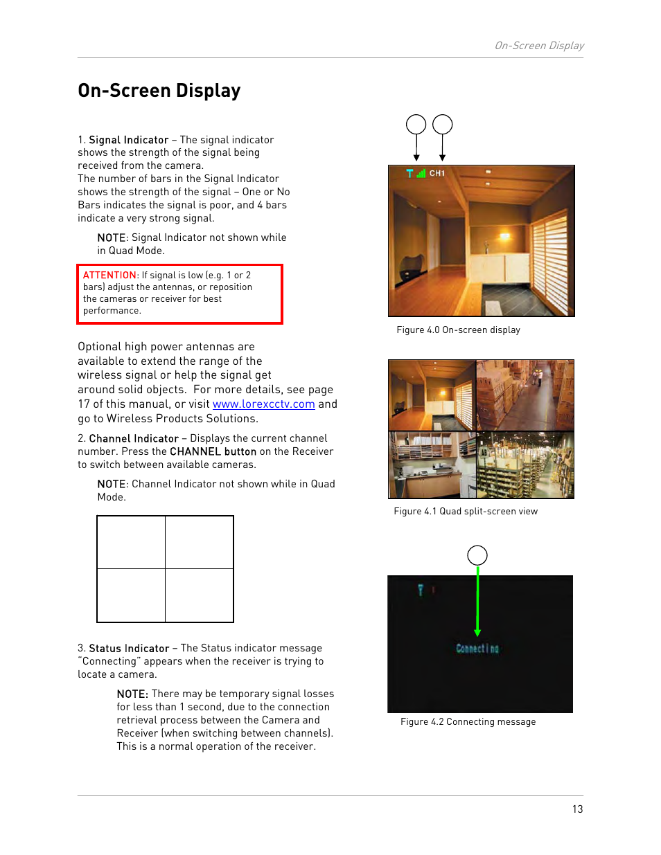 On-screen display | LOREX Technology LW2100 User Manual | Page 17 / 30