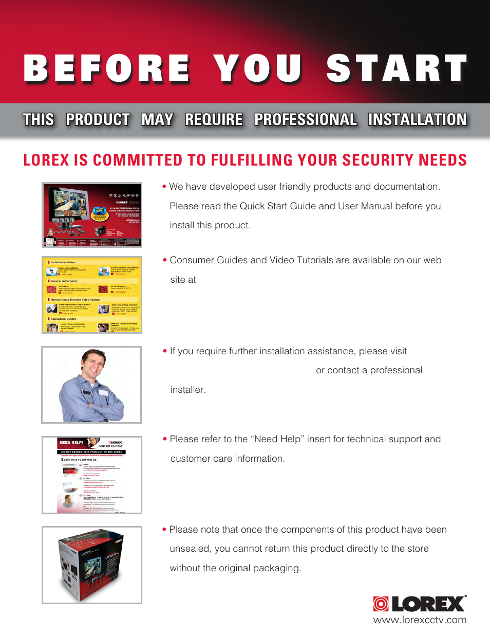 This product may require professional installation | LOREX Technology LW2100 User Manual | Page 3 / 30