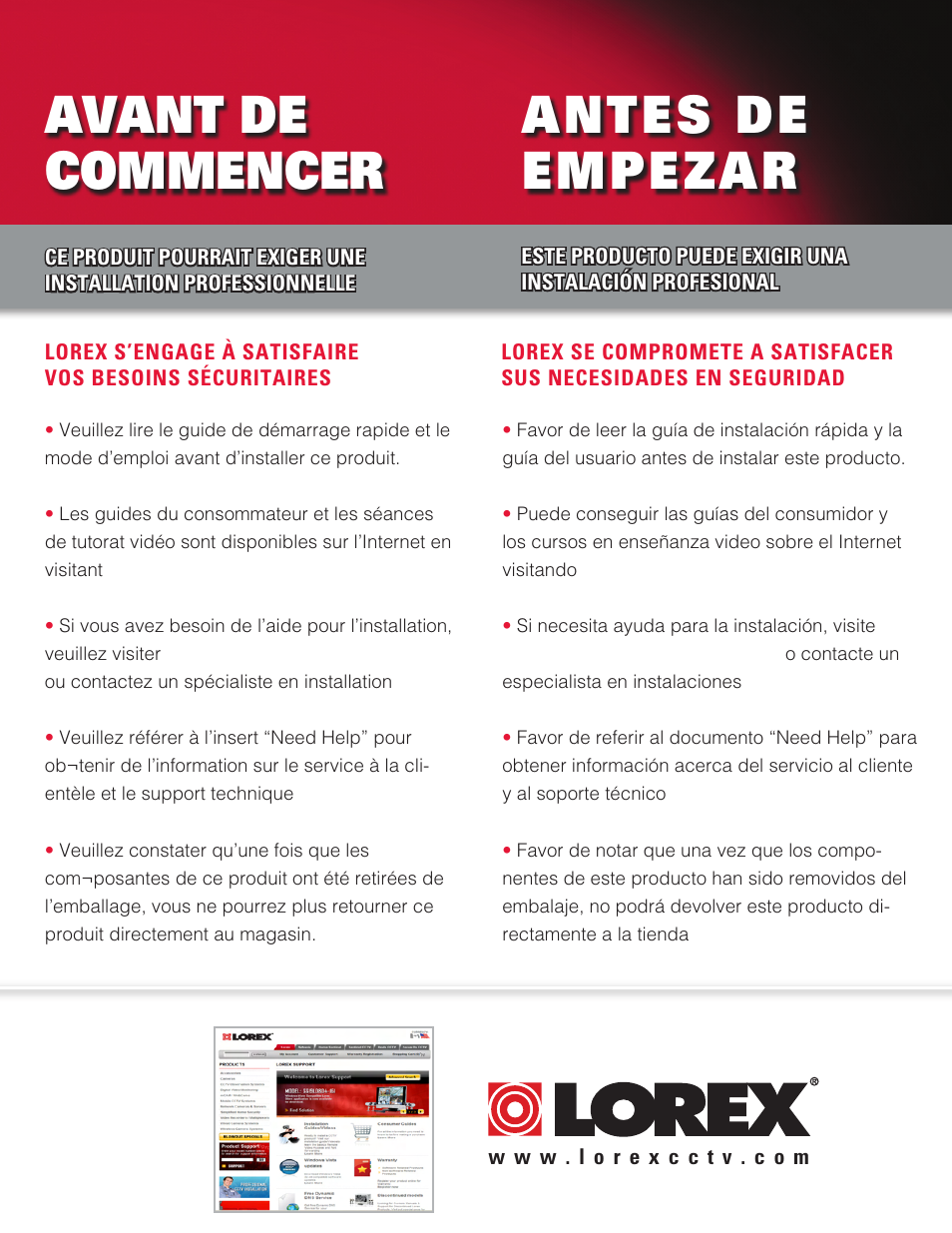 Avant de commencer antes de empezar | LOREX Technology LW2100 User Manual | Page 4 / 30