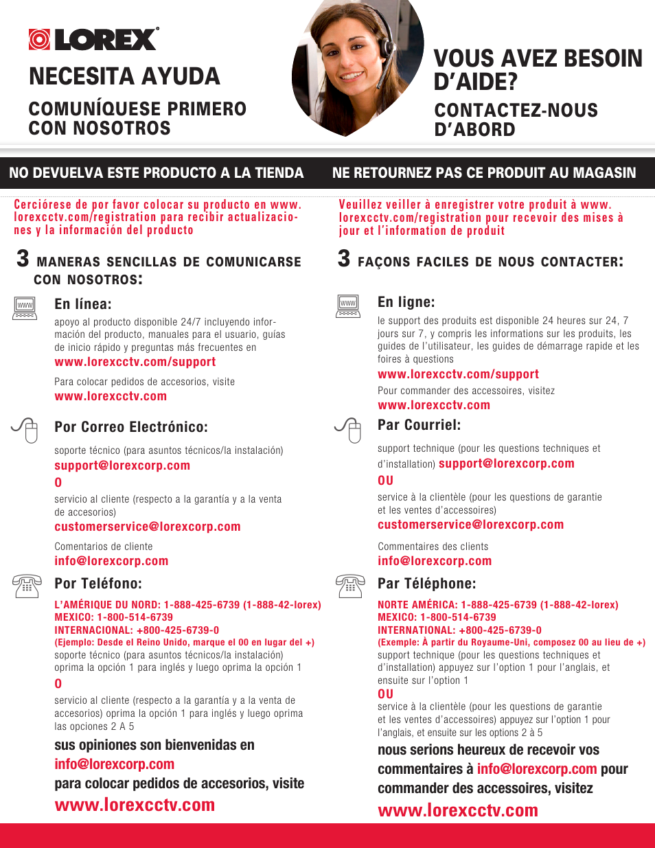 Necesita ayuda, Vous avez besoin d’aide, Comuníquese primero con nosotros | Contactez-nous d’abord | LOREX Technology LW2100 User Manual | Page 6 / 30