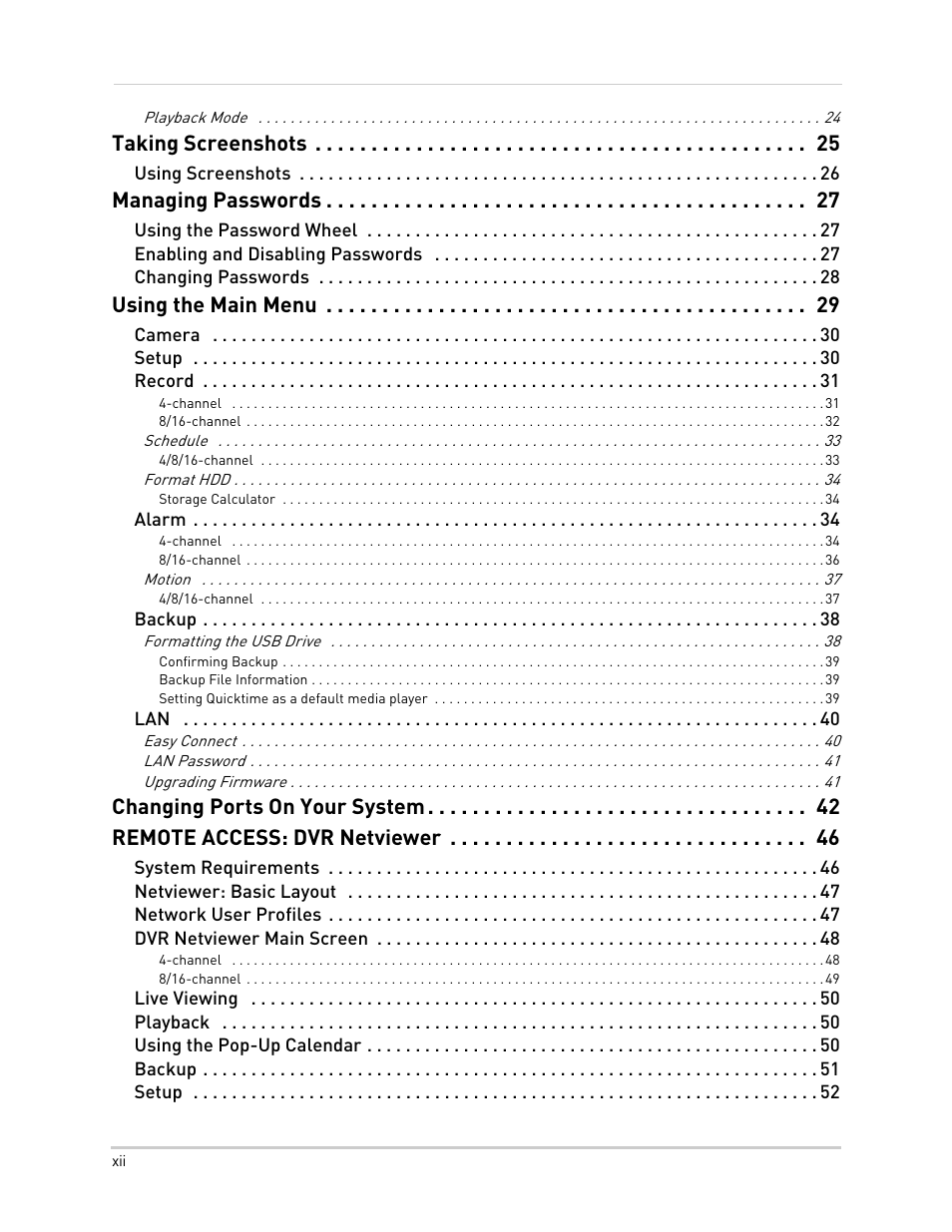 Taking screenshots, Managing passwords, Using the main menu | LOREX Technology NETWORK READY H.264 HIGH PERFORMANCE DIGITAL VIDEO SURVEILLANCE RECORDER LH300 Series User Manual | Page 12 / 130