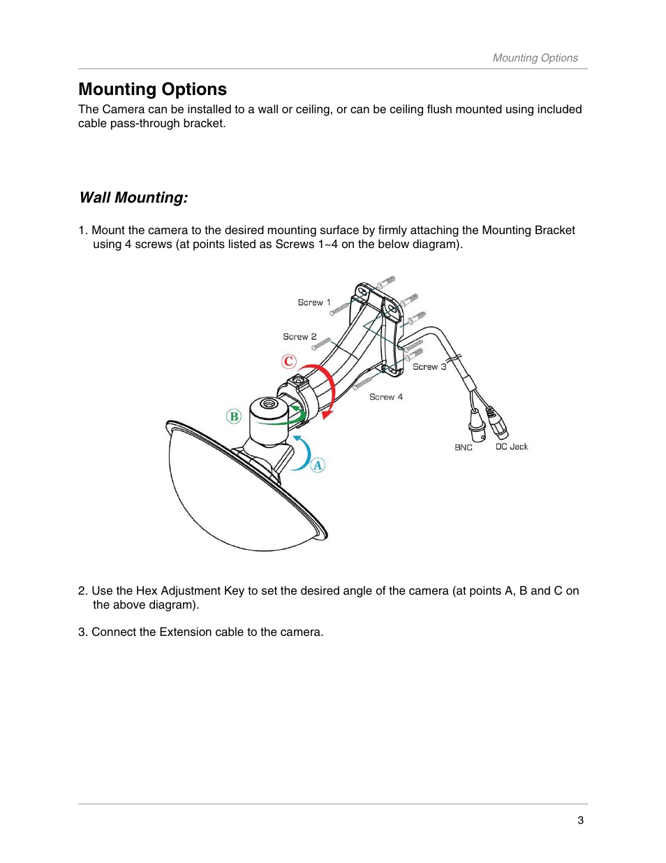 Mounting options, Wall mounting | LOREX Technology CNC1020 User Manual | Page 2 / 5