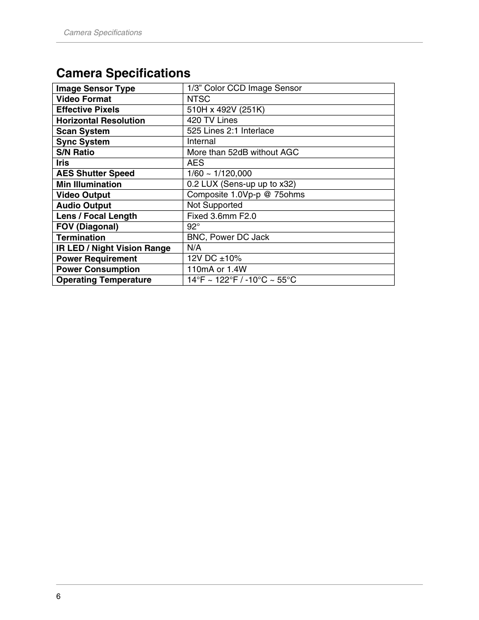 Camera specifications | LOREX Technology CNC1020 User Manual | Page 5 / 5