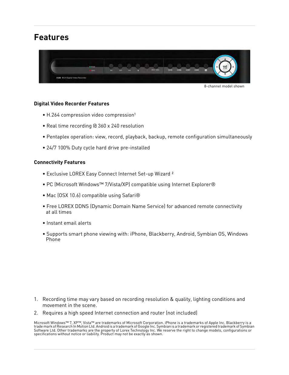 Features | LOREX Technology Lorex Digital Video Surveillance Recorder lh1 10 User Manual | Page 10 / 168