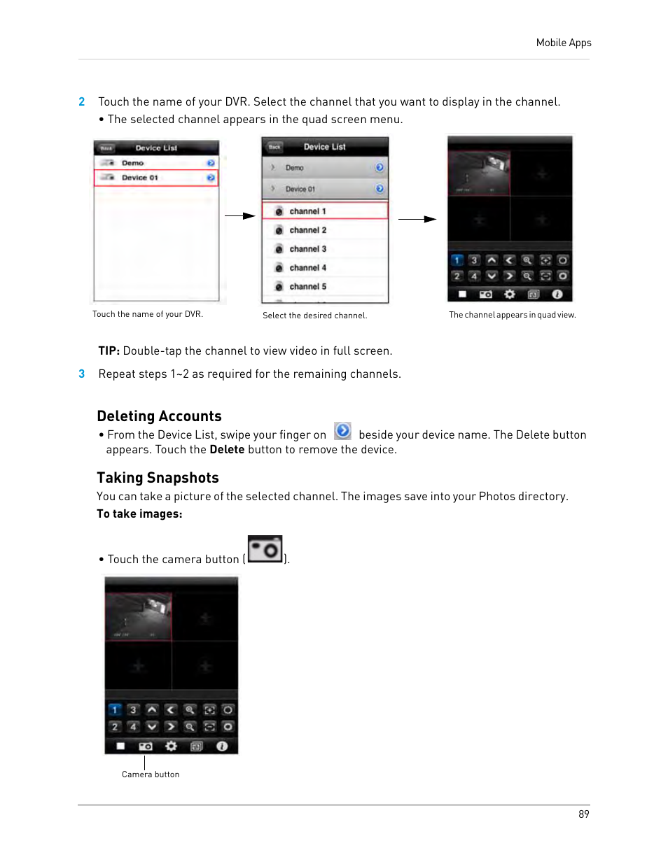 Deleting accounts, Taking snapshots | LOREX Technology Lorex Digital Video Surveillance Recorder lh1 10 User Manual | Page 103 / 168