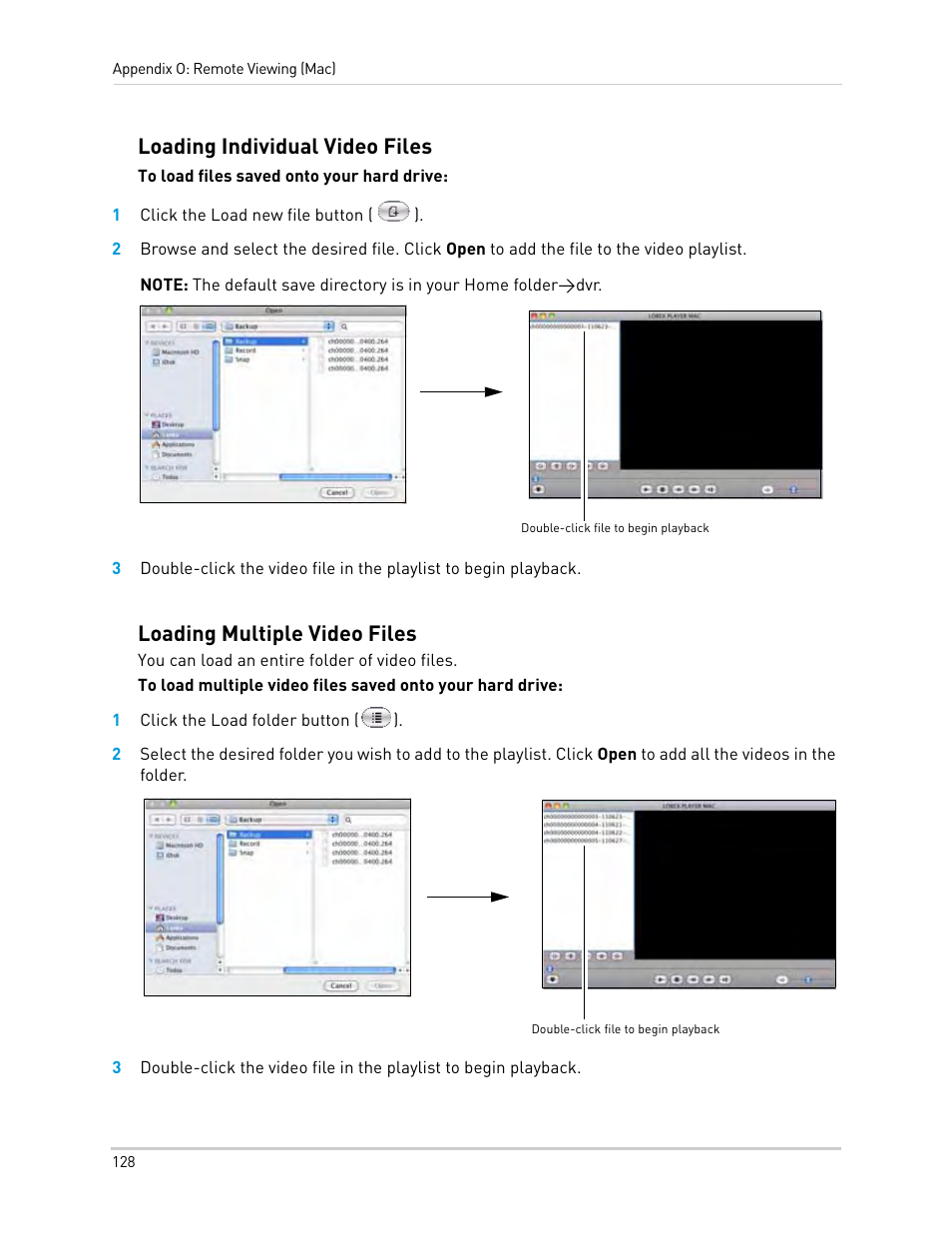 1 click the load new file button (), 1 click the load folder button (), Loading individual video files | Loading multiple video files | LOREX Technology Lorex Digital Video Surveillance Recorder lh1 10 User Manual | Page 142 / 168