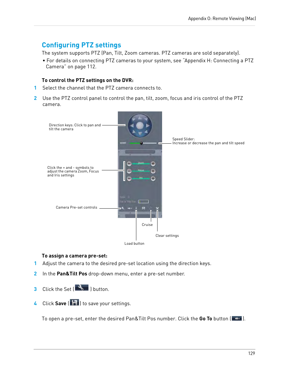 3 click the set () button, 4 click save () to save your settings, Configuring ptz settings | LOREX Technology Lorex Digital Video Surveillance Recorder lh1 10 User Manual | Page 143 / 168