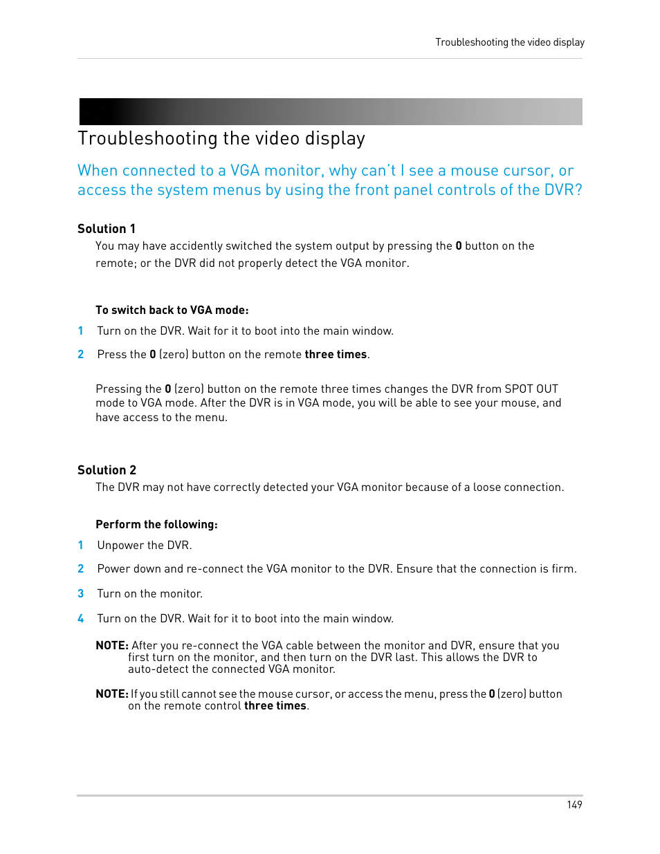 Troubleshooting the video display, 1 unpower the dvr, 3 turn on the monitor | LOREX Technology Lorex Digital Video Surveillance Recorder lh1 10 User Manual | Page 163 / 168