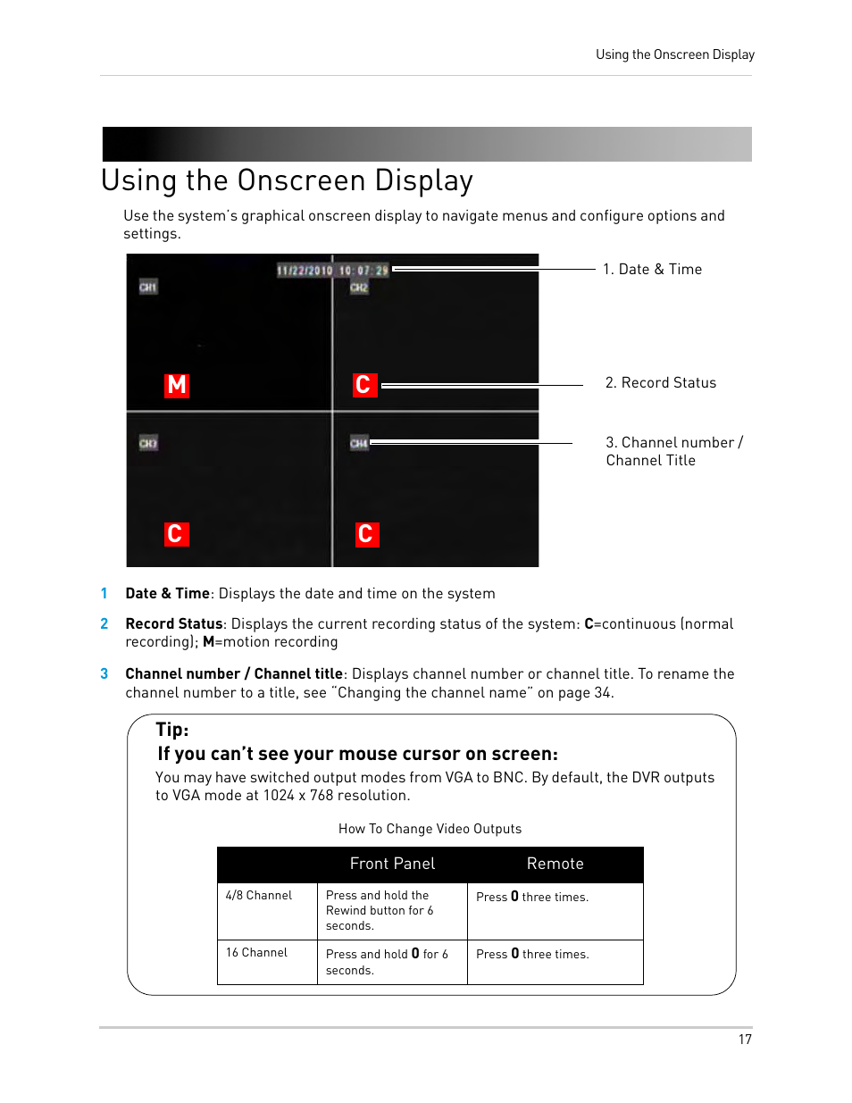Using the onscreen display, Cm c c | LOREX Technology Lorex Digital Video Surveillance Recorder lh1 10 User Manual | Page 31 / 168