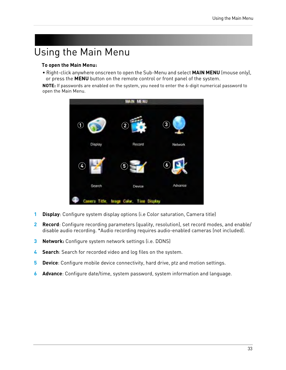 Using the main menu | LOREX Technology Lorex Digital Video Surveillance Recorder lh1 10 User Manual | Page 47 / 168