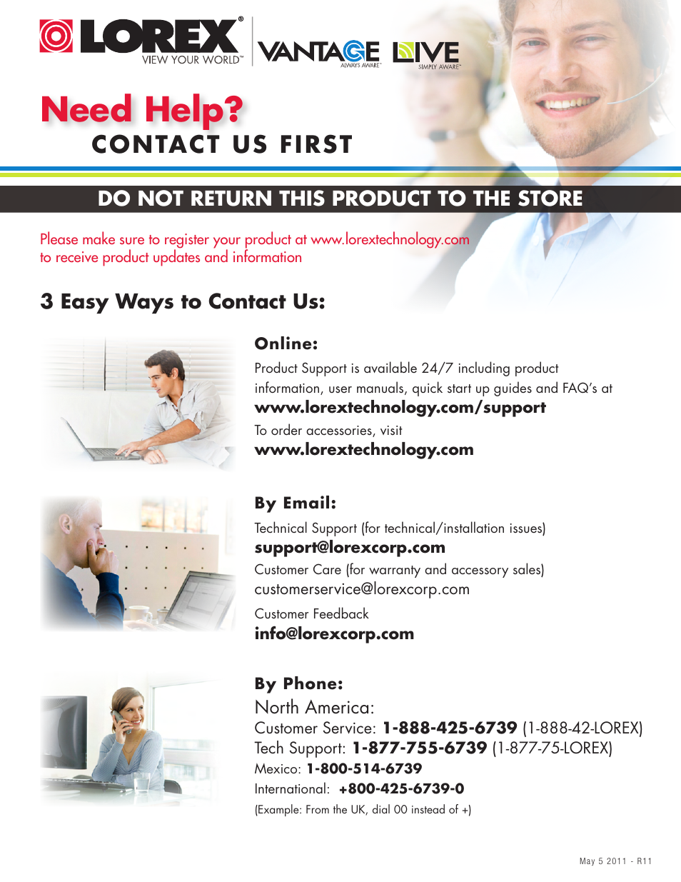 Need help, Contact us first, 3 easy ways to contact us | Do not return this product to the store | LOREX Technology Lorex Digital Video Surveillance Recorder lh1 10 User Manual | Page 5 / 168