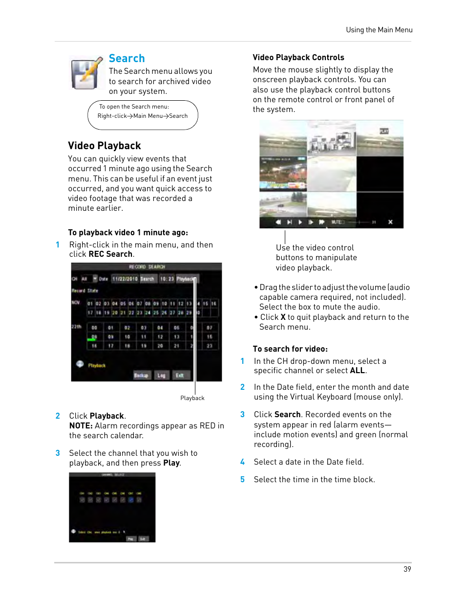4 select a date in the date field, 5 select the time in the time block, Search | Video playback | LOREX Technology Lorex Digital Video Surveillance Recorder lh1 10 User Manual | Page 53 / 168