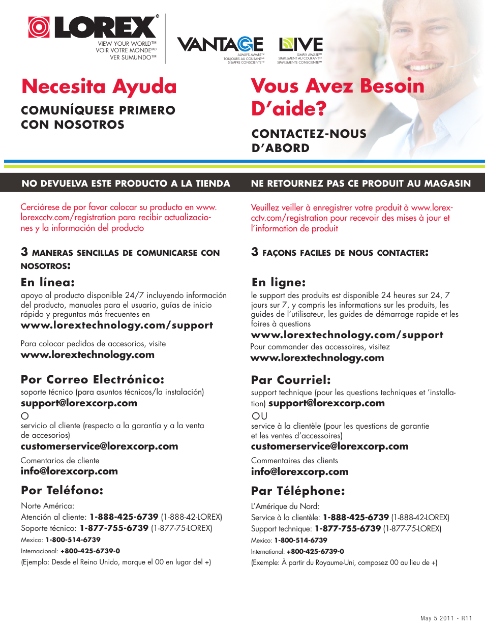 Necesita ayuda, Vous avez besoin d’aide, Comuníquese primero con nosotros | Contactez-nous d’abord 3, Par téléphone, En ligne, Par courriel, Por teléfono, En línea, Por correo electrónico | LOREX Technology Lorex Digital Video Surveillance Recorder lh1 10 User Manual | Page 6 / 168