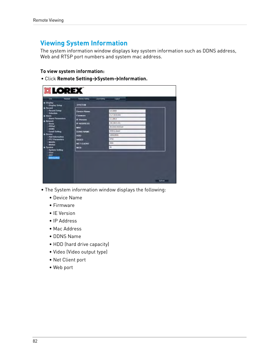 Viewing system information | LOREX Technology Lorex Digital Video Surveillance Recorder lh1 10 User Manual | Page 96 / 168